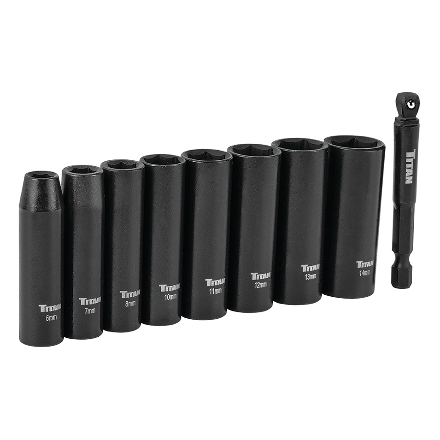 Titan™ 1/4" 6-Point Deep Impact Socket Set - Metric